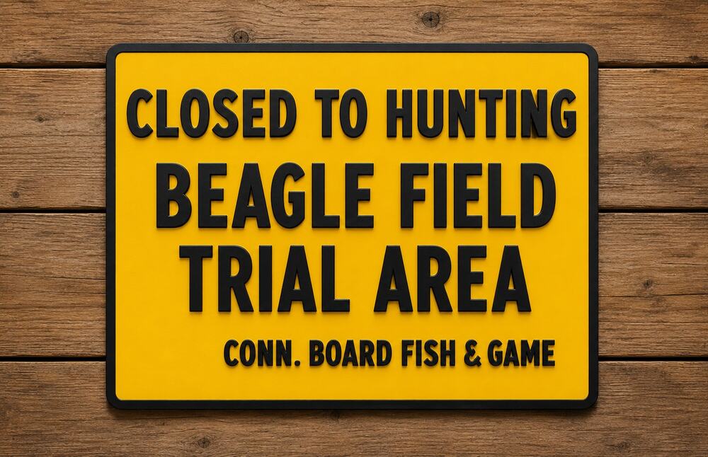 Connecticut Board of Fish and Game Sign Beagle Field Trial Area Hunting Closed